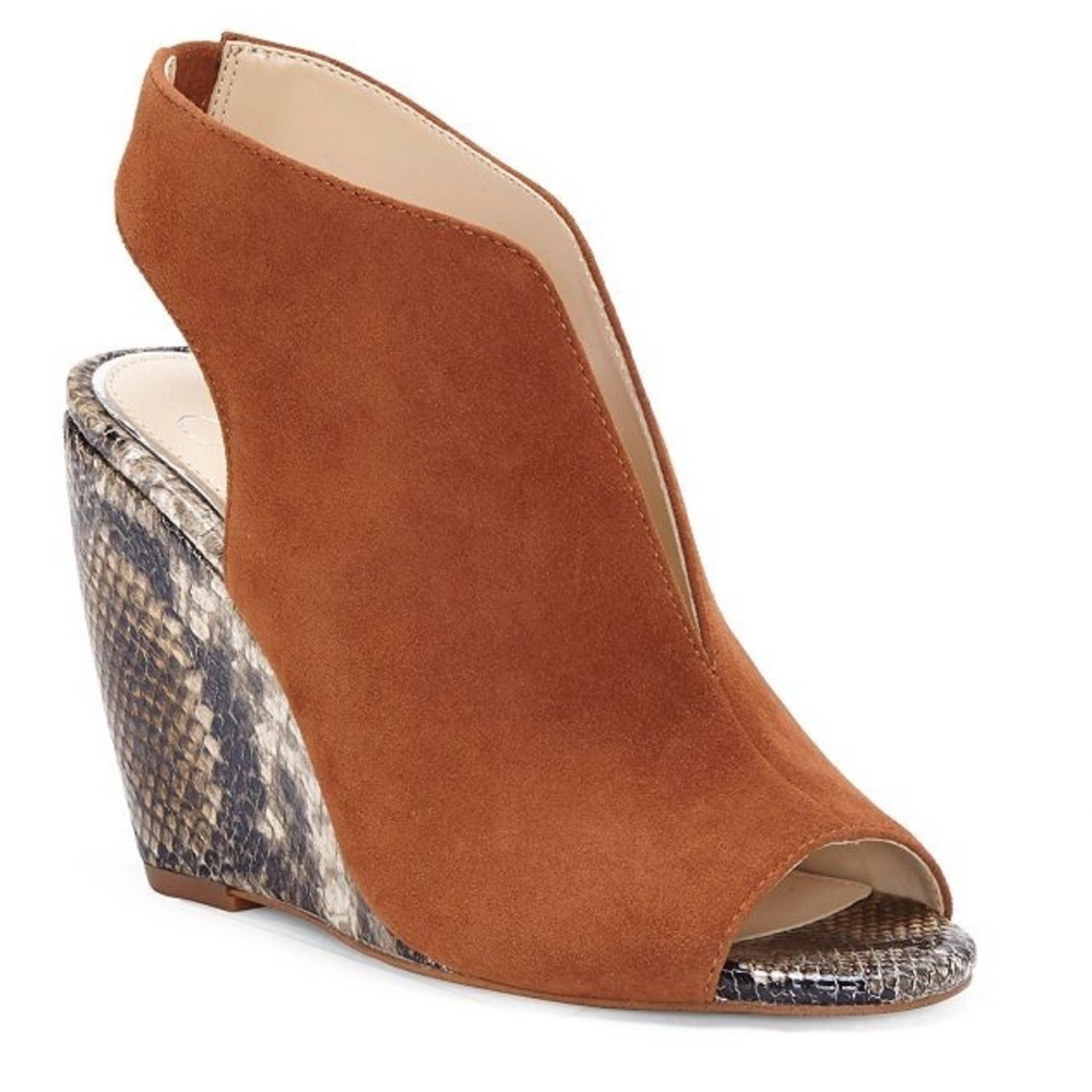 Jessica Simpson Coletta Toasted Tan Lux Kid Suede Wedge Sandals - Size 8.5M